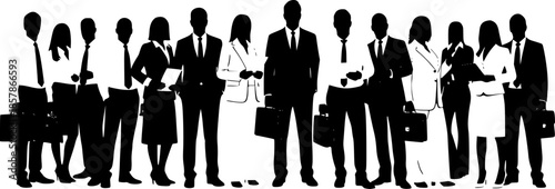 silhouettes of people working group of standing business people vector