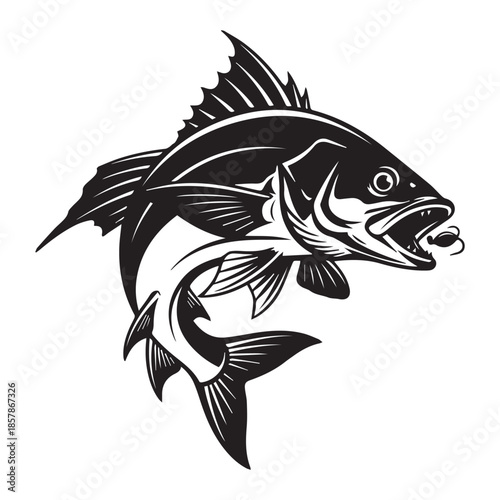 Jumping Fish Black and White Vector Illustration