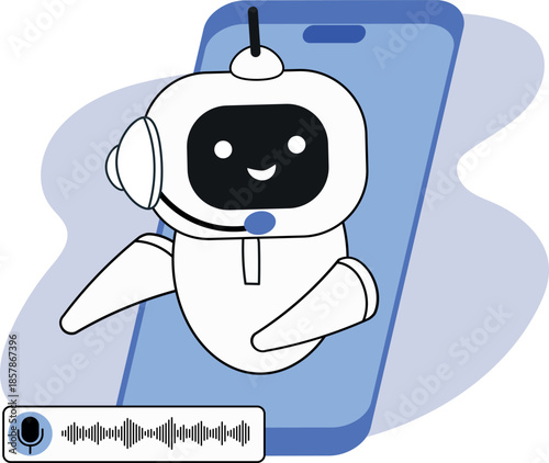 Voice assistant, Android robot responding, chat icon, artificial intelligence helping find answers, machine intelligence chatbot. Modern technologies, remote work, information search, smartphone