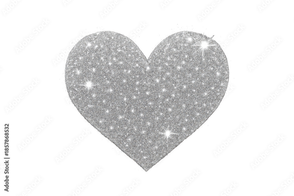 Fototapeta premium Silver glitter heart sparkling on transparent background