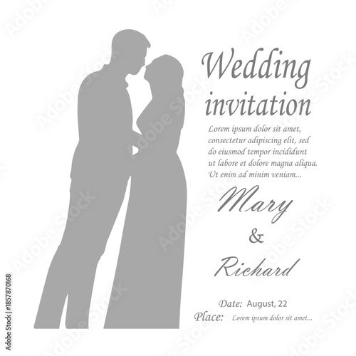 Happy Valentine's Day. Happy Wedding Day silhouettes. Hand drawn. Not AI, vector illustration.