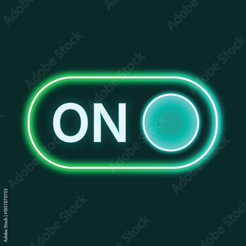 Neon Toggle Switch Icons Set with On and Off Status in Green and Blue Glowing Light
