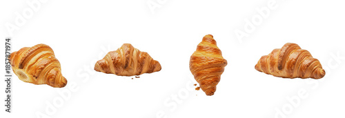 Wallpaper Mural Fresh butter croissant set isolated on white background. Realistic 3D golden flaky pastry collection, French bakery bread, and breakfast food PNG clipart element. Torontodigital.ca