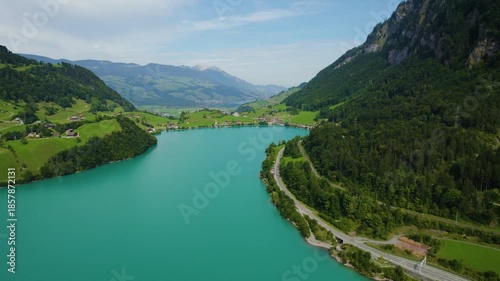 Wallpaper Mural Aerial view around the city and lake Lungern in Switzerland on a sunny day in summer. Torontodigital.ca