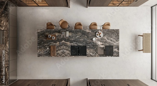 Modern luxury kitchen interior in minimal scandinavian style, 3d render