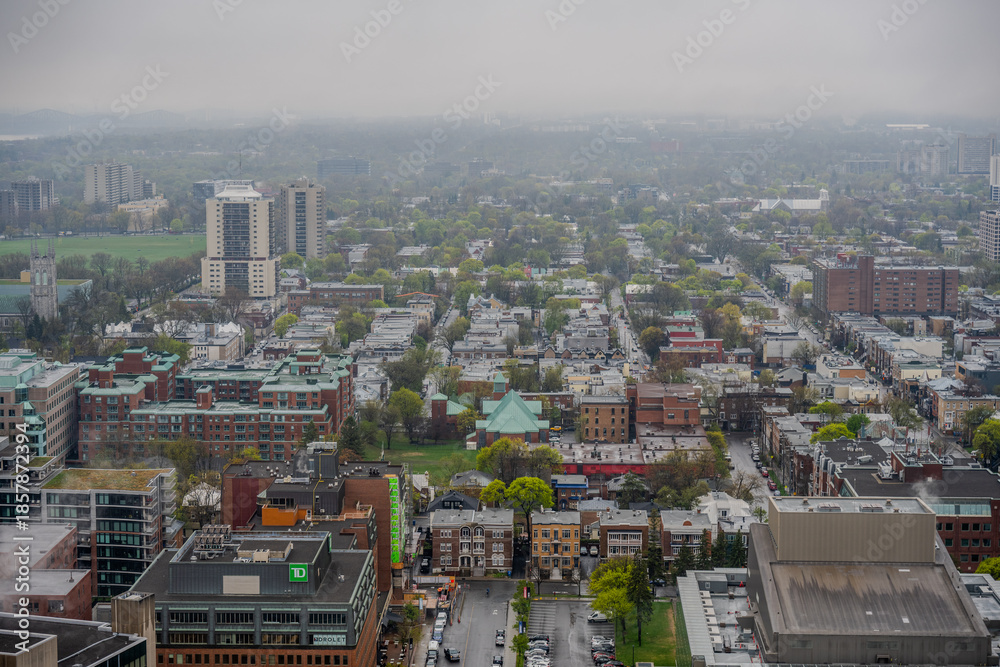 Fototapeta premium Cityscape on a cloudy day with residential and commercial buildings