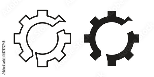 Broken gear icons. silhouette icon vector flat illustration on white background. line art icons