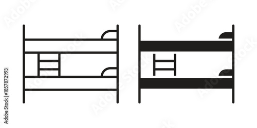 Bunk bed icons. silhouette icon vector flat illustration on white background. line art icons