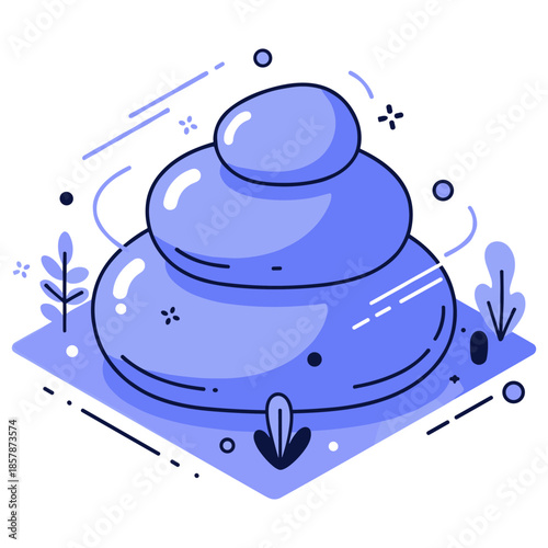 Abstract blue zen stones with decorative elements in minimalist style