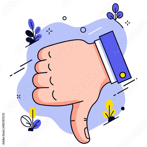 Thumbs down gesture with abstract background and decorative elements