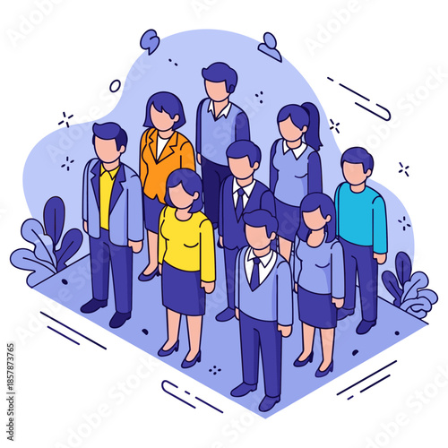 Diverse group of people in business attire standing together illustration