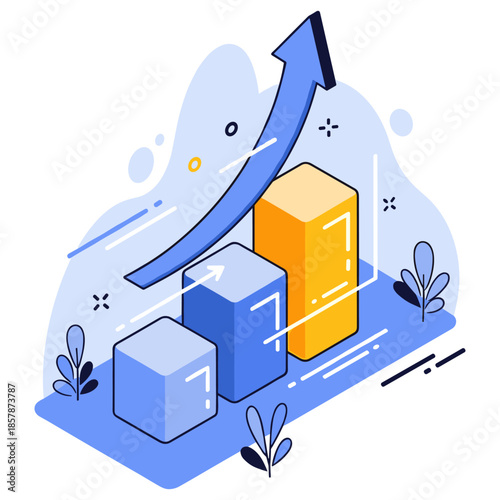Illustrated growth chart with arrow and blocks showing financial increase