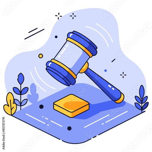 Blue gavel with block illustration on abstract background