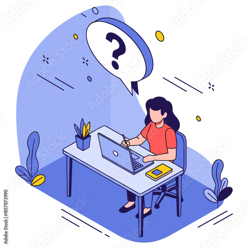 Young female working at desk with laptop in home office setting