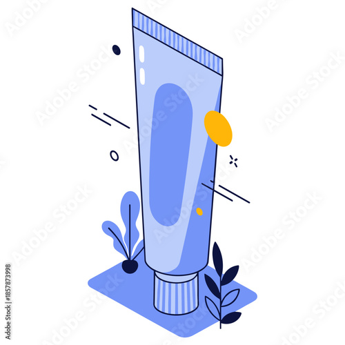 Blue graphic tube with abstract leaves and shapes design