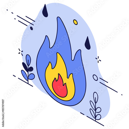Abstract blue flame illustration with red and yellow accents