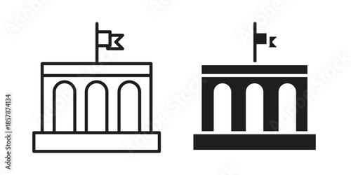 City hall building icons. silhouette icon vector flat illustration on white background. line art icons