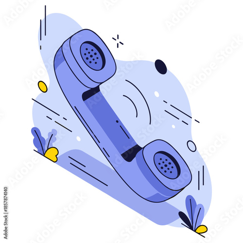 Abstract blue telephone illustration with modern geometric design elements