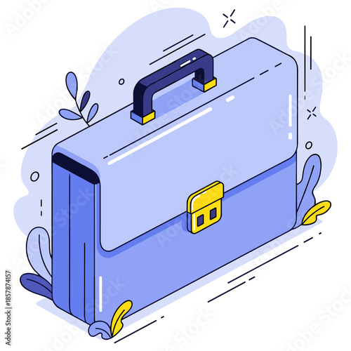 Illustrated blue briefcase with handle and yellow accents on abstract background