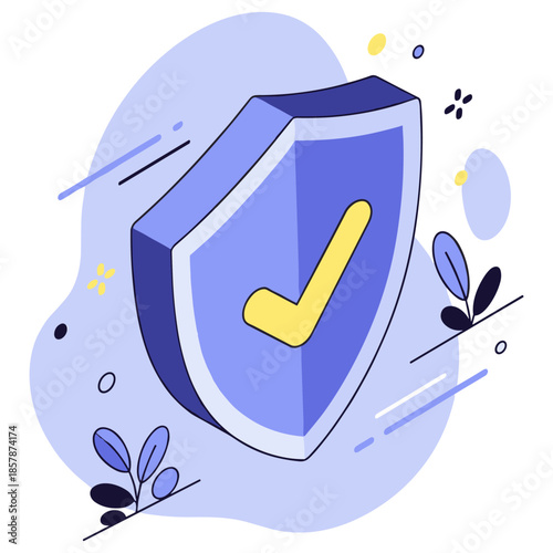 Blue shield with yellow check mark symbolizing security and protection