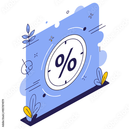 Blue abstract discount concept with percentage symbol and decorative elements