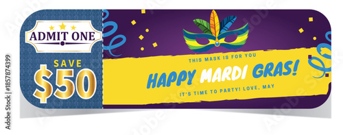 Admit one and save $50 on your festive mardi gras celebration party ticket