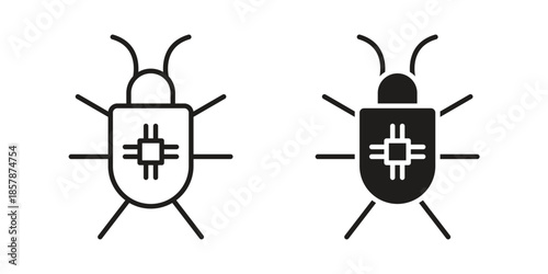 Computer bug icons. silhouette icon vector flat illustration on white background. line art icons