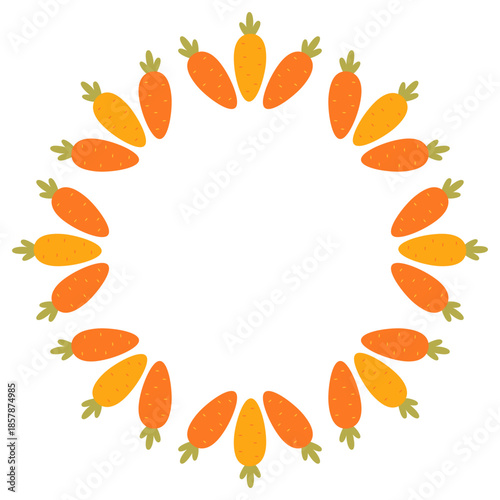 Cartoon carrot wreath. Circle frame template with copy space. Vector illustration isolated on white background