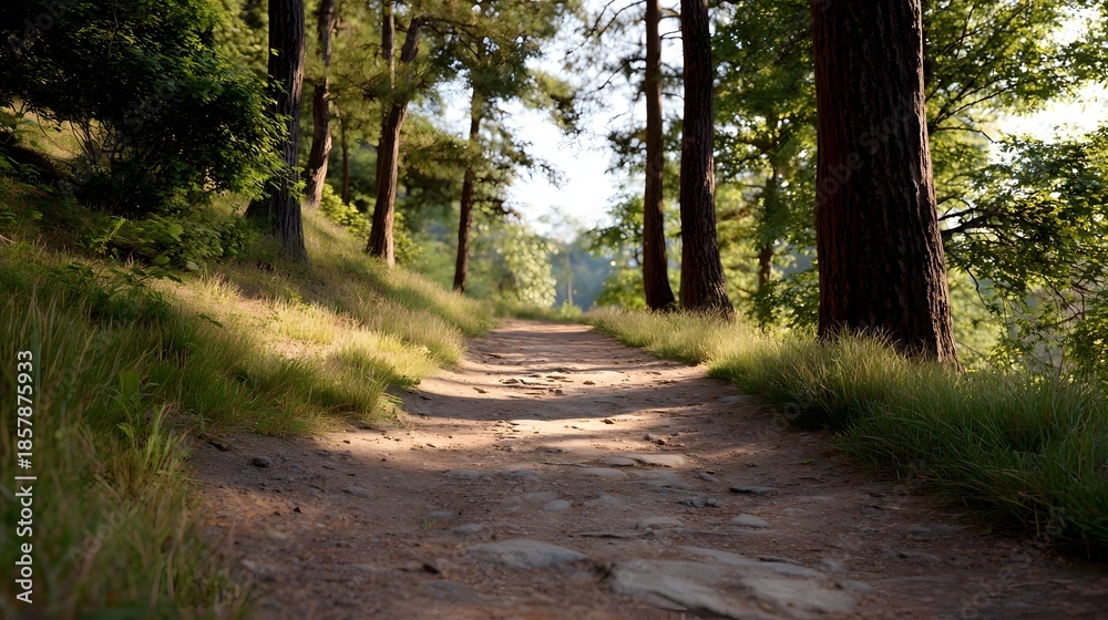 Obraz premium A natural dirt path winds through a sunlit forest inviting explo n