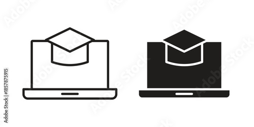 E learning icons. silhouette icon vector flat illustration on white background. line art icons