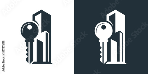 key and building logo. building rental logo. building sales logo. building broker logo