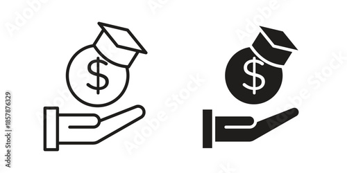 Education cost icons. silhouette icon vector flat illustration on white background. line art icons