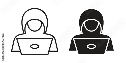 Hacker icons. silhouette icon vector flat illustration on white background. line art icons