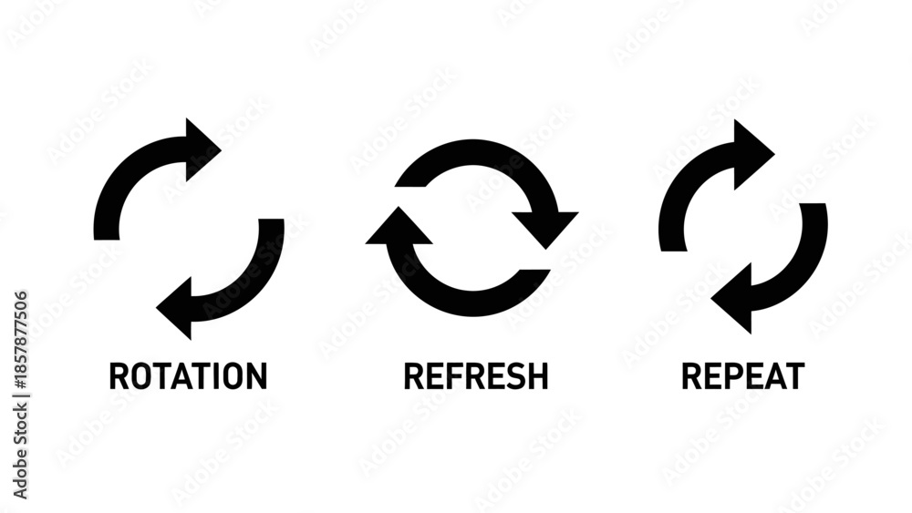 Obraz premium Rotation Refresh Repeat Arrows: Cycle, Loop, Reload, Restart Icons