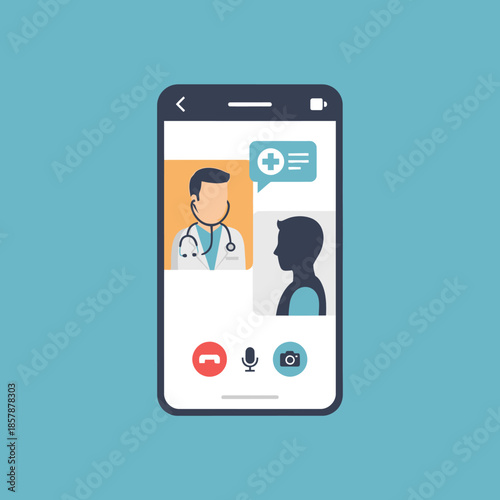 Online doctor consultation via smartphone video call, telemedicine concept