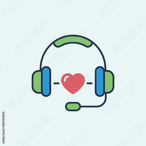 Headset with Heart Icon: Customer Service, Support, and Care Concept