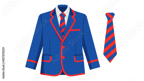 Blue Blazer and Red Striped Tie Uniform Apparel