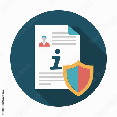 Information Security Icon: Document with Shield and Info Symbol
