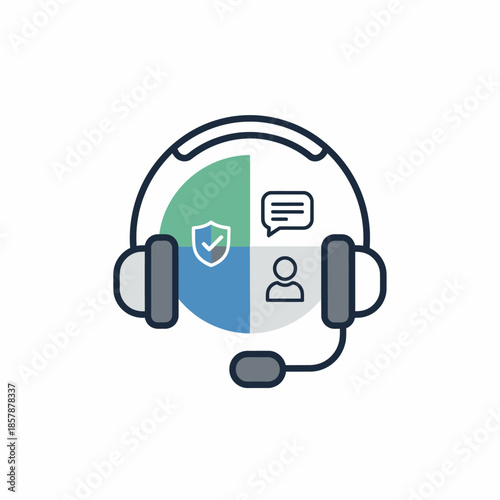 Customer Support Icon: Headphones, Chat, Shield, Person, Service Concept