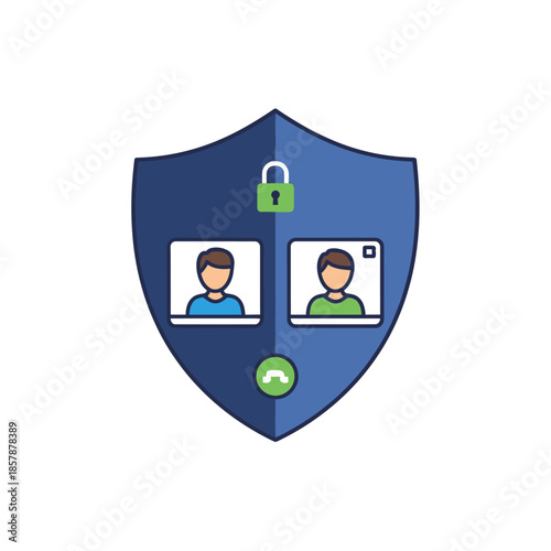 Secure Video Call Shielded by Lock and Shield Icon