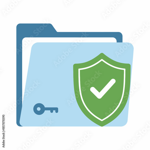Secure Folder Icon with Shield and Key - Data Protection and Security Concept