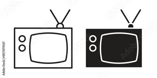 Old television icons. silhouette icon vector flat illustration on white background. line art icons