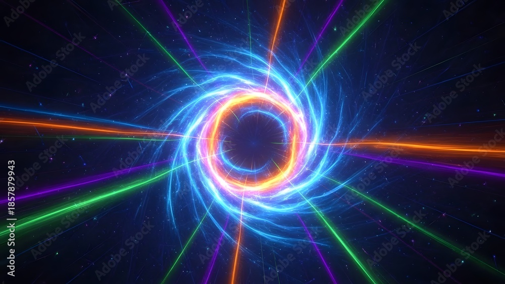 Obraz premium Vibrant swirling light vortex with multicolored rays