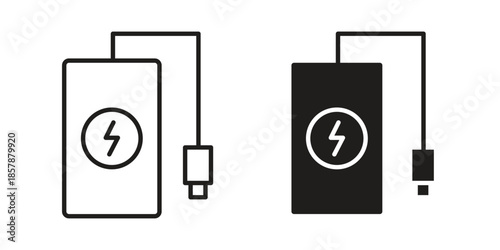 Power bank icons. silhouette icon vector flat illustration on white background. line art icons