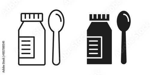 Syrup medicine bottle icons. silhouette icon vector flat illustration on white background. line art icons