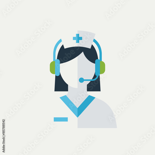 Nurse with Headset and Microphone, Medical Call Center Icon