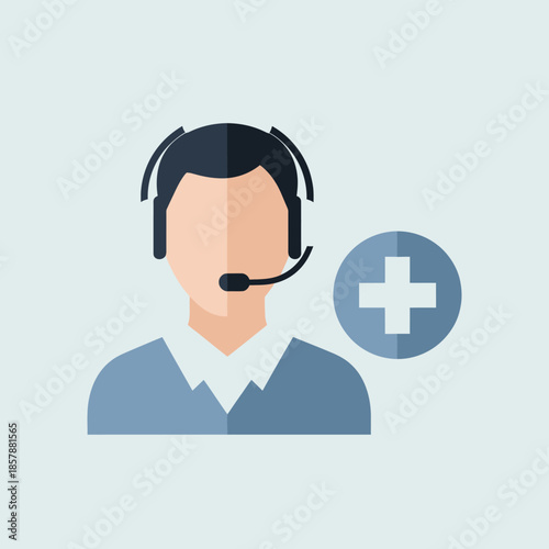 Customer service operator with headset and plus icon, support and help concept