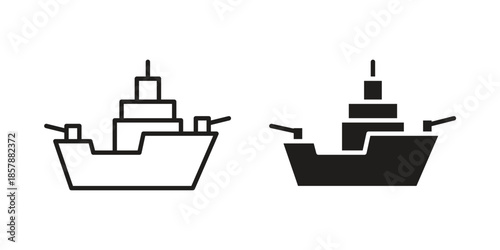 Warship icons. silhouette icon vector flat illustration on white background. line art icons