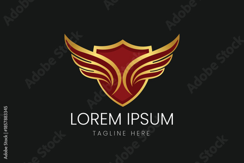Red Shield with Golden Wings Emblem Vector logo template