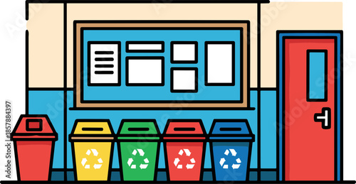 Colorful recycling bins for waste segregation in a modern indoor setting promoting sustainability and environmental awareness on a transparent background